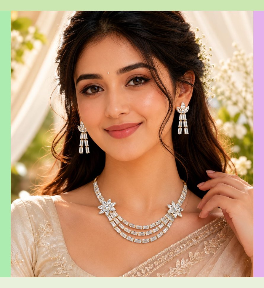 Women Gold-Plated American Diamond Necklace Set with Earrings | Floral Crystal Choker Necklace for Women & Girls | Wedding & Party Wear Artificial Jewellery Set