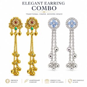 Elegant Earrings Combo Set for Women | Gold & Silver Plated Long Tassel Dangler Earrings | Traditional Ethnic Party Wear Jewellery | Pack of 2